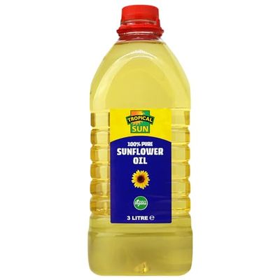 Tropical Sun 100% Pure Sunflower Oil 3L Ideal for Cooking, Baking, Frying, Sauces &amp; Salads Premium Quality Cooking Oil for Everyday Use Vegan, Non-GMO, Versatile Oil