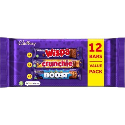 Cadbury Mixed Chocolate Bar Value Pack, 4 x Wispa, 4 x Crunchie &amp; 4 x Boost Bar Multipack 347.2 g Total (Pack of 1)