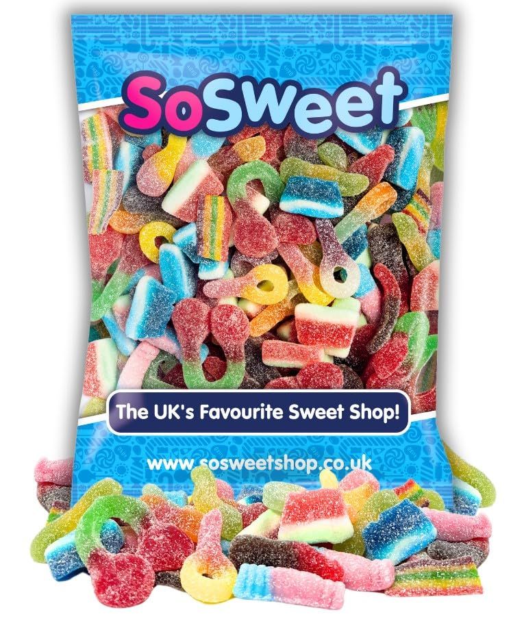SoSweet Fizzy Sweet Mix - 1kg Bulk Bag of Tangy Pick &amp; Mix Sweets Sour Party Candy, Sharing Treats Fizzy Fruit Flavour Favourites Long Shelf Life