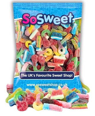 SoSweet Fizzy Sweet Mix - 1kg Bulk Bag of Tangy Pick &amp; Mix Sweets Sour Party Candy, Sharing Treats Fizzy Fruit Flavour Favourites Long Shelf Life