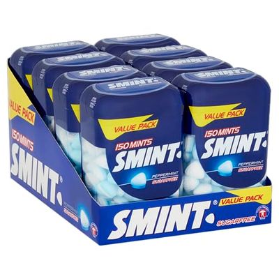 Smint Sugar Free Mints, Peppermint Flavour, Suitable for Vegetarians - 8 x 150 XL Bottles