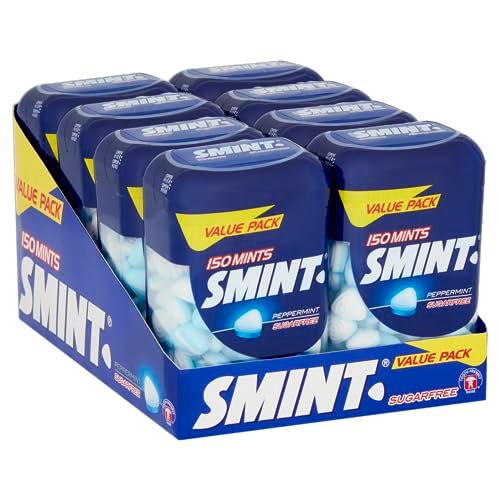 Smint Sugar Free Mints, Peppermint Flavour, Suitable for Vegetarians - 8 x 150 XL Bottles