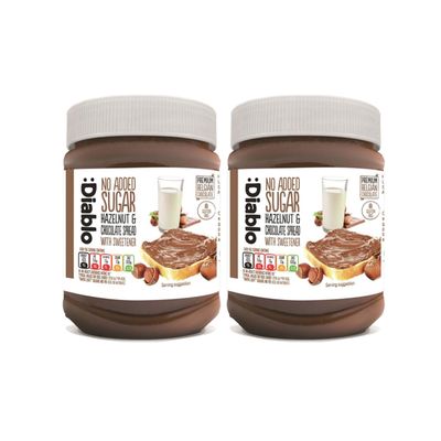 Diablo No Added Sugar Hazelnut Chocolate Spread - Sweetened with Maltitol - Low Sugar Belgian Chocolate Spread for Toast, Waffles, Breakfast, Baking, Healthy Snacking - 350g 2 Pack