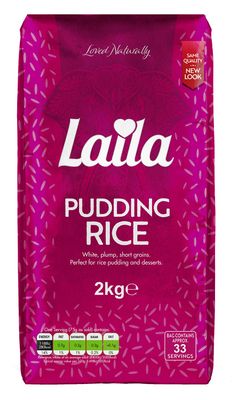 Laila Pudding Rice 2Kg Pack, Short Grain Pudding Rice for Milk Pudding &amp; Rice Pudding, Plump Short Grain Rice for Desserts, Gluten Free Rice Pudding Rice