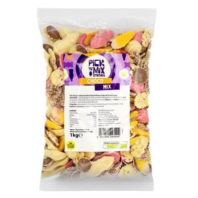 Bonds of London Pick 'n' Mix Station Choco Mix, Milk, White, Strawberry & Vanilla Chocolate Flavour Sweets, Large Retro Sweets Bag, 1 kg (Pack of 1)