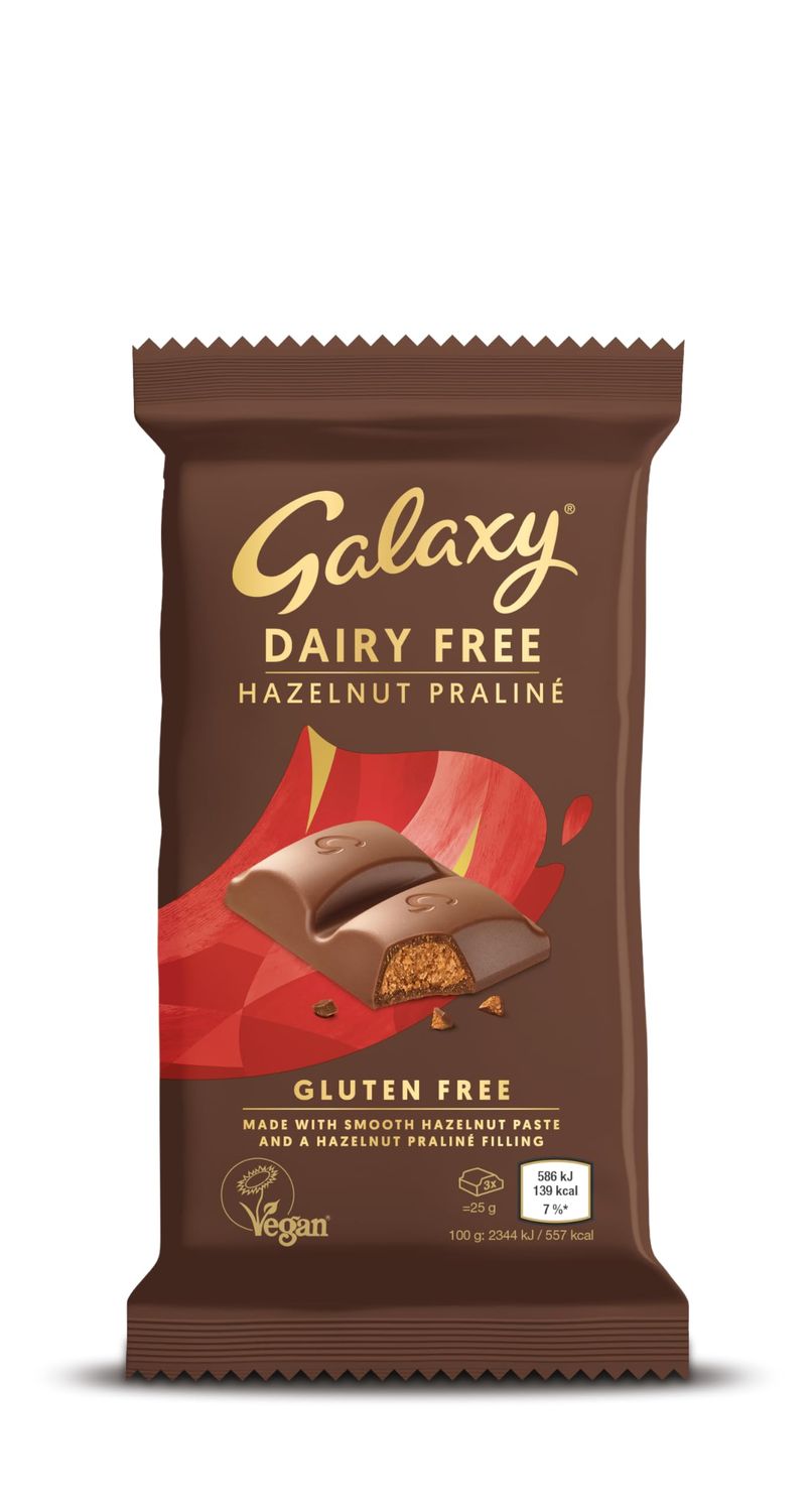 Galaxy Dairy Free Chocolate Bar - Praline - Dairy Free, Vegan, Plant-Based, Smooth &amp; Creamy, Gluten Free, Milk Alternative, Suitable for Vegans, Lactose Free, Vegan Snack, Single Pack 1 x 100g