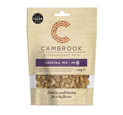 Cambrook - Cocktail Mix 6, Salted, Smoked, &amp; Caramelised Mixed Nuts, 140g Bag