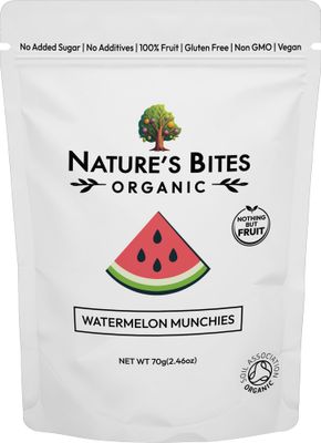 Nature s Bites Organic Watermelon Munchies 70 g - Chewy Dried Fruit Snack Low Calorie Snacks, 100% Watermelon, No Added Sugar Vegan, Gluten Free, Healthy Snacks for Kids & Adults
