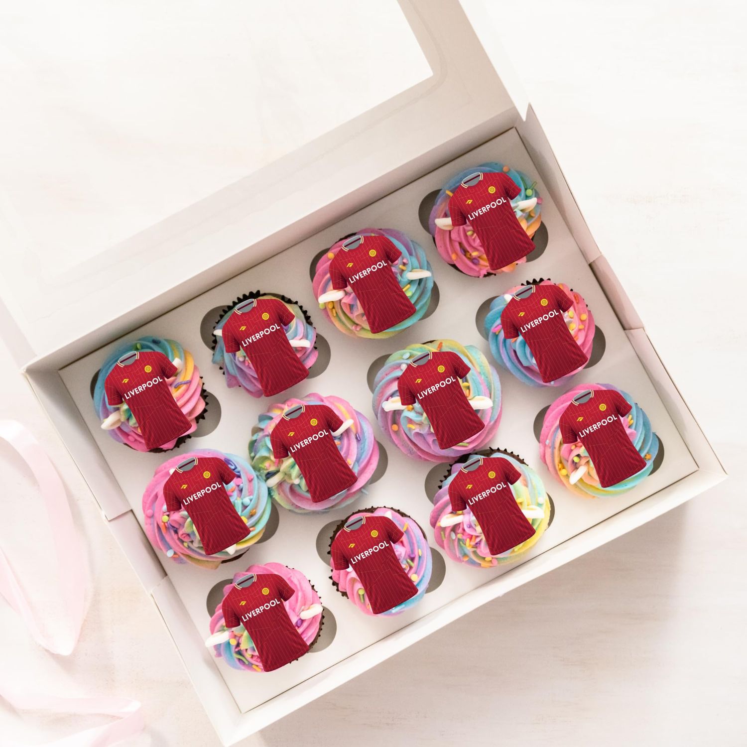 24 x Pre-Cut Red Football Themed Edible Wafer Rice Paper Cupcake Topper Cake Decoration Liverpool