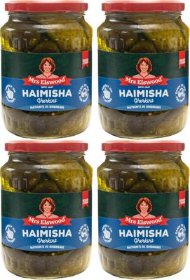 Mrs Elswood Haimisha Cucumbers, 670g (Pack of 4) - Crunchy Pickled Gherkins - Traditional Recipe - Perfect for Snacking and Sandwiches