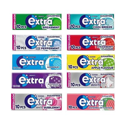 Extra Chewing Gum 10 x Sugar Free Selection Fresh Bulk box All Mix Flavours - Peppermint, Watermelon, Strawberry, Ice, Apple, White, Cool Breeze, Bubblemint, Blueberry, Spearmint Sold by VR Angle