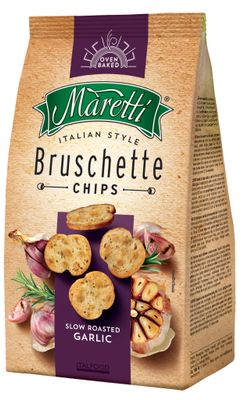 Maretti Bruschette Slow Roasted Garlic Chips &amp; Baked Bread Snack 70gr (Pack of 15)