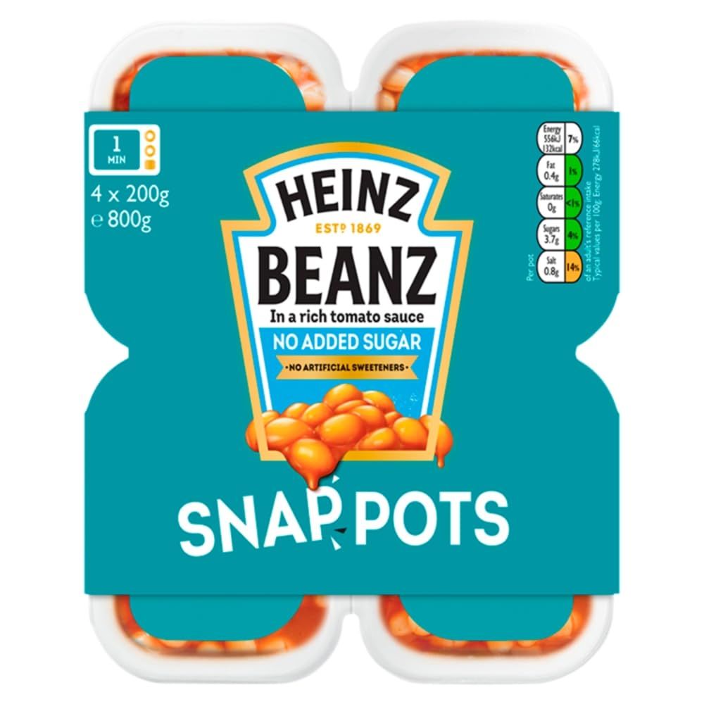 Heinz Baked Beans No Added Sugar Snap Pots 4 x 200 g
