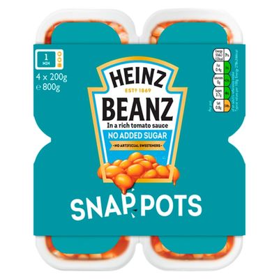 Heinz Baked Beans No Added Sugar Snap Pots 4 x 200 g