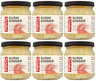 Yutaka Sushi Ginger 190g (Pack of 6) Premium Pickled Ginger Authentic Japanese Gari for Sushi, Sashimi, Salads &amp; Everyday Meals Vegan-Friendly