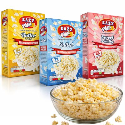 9pk Microwave Popcorn (9x85g) - Salted, Butter, Sweet & Salt Flavoured Pop Corn Kernels, Ready in Minutes Tasty Snack for Family Movie Nights, Easy to Prepare, Ideal for Sharing, popcorn bags