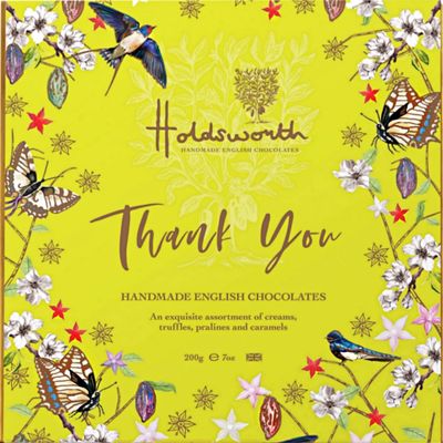 Holdsworth Chocolates Gift Box - Thank You Chocolate Gift Assortment with Milk, White &amp; Dark Chocolate Truffles, Pralines, Creams &amp; Caramels. Thank You Gift Chocolates for Women &amp; Men 200g