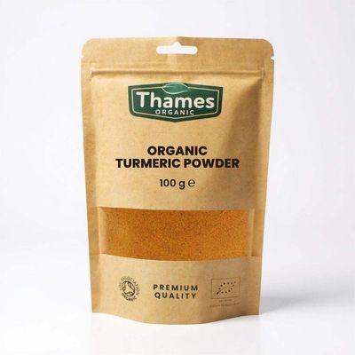 Organic Turmeric Powder - 100% Pure & Natural, No Additives, No Preservatives, Raw, Vegan, GMO-Free, Certified Organic - Versatile Spice for Cooking, Baking - Thames Organic 100g Organic Turmeric Powder - 100% Pure & Natural, No Additives, No Preservatives, Raw, Vegan, GMO-Free, Certified Organic - Versatile Spice for Cooking, Baking - Thames Organic 100g