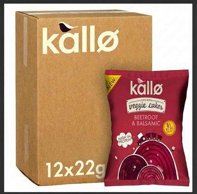 Kallo Beetroot Mini Veggie Cakes, Lentil &amp; Pea Puffed Crackers Made From Plants, Low Fat Healthy Snacks for Adults &amp; Children, Vegan Friendly, Gluten Free, Multipack - 12 x 22g