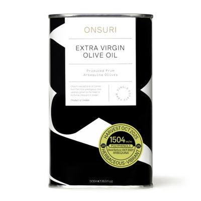 ONSURI Arbequina High Polyphenol Extra Virgin Olive Oil - 500ml Tin Cold Pressed, Single-Origin Jordanian Family Farm Award-Winning Low Acidity, Herbaceous &amp; Vibrant