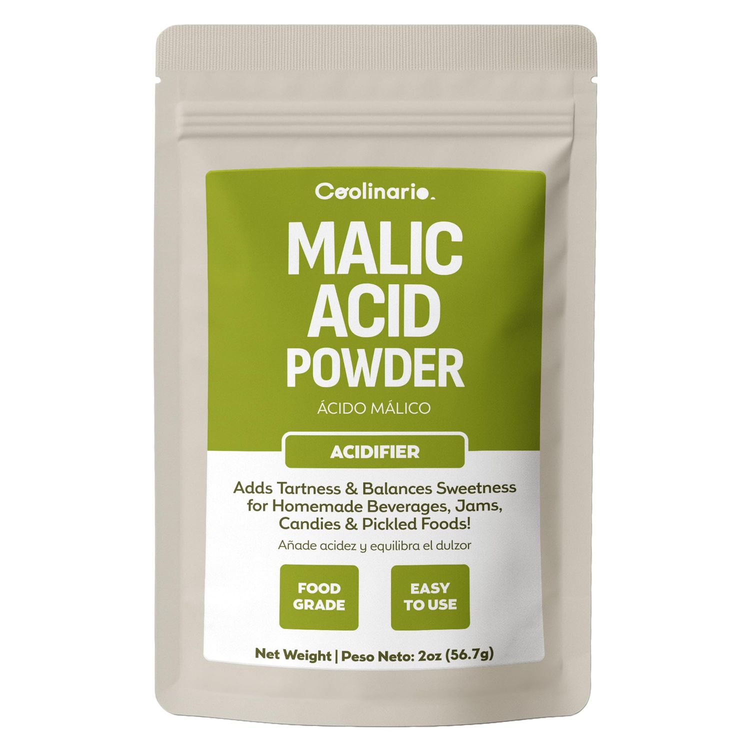 Coolinario Malic Acid Powder (56 g) Sour Powder Food Grade Flavor Enhancer for Beverages, Jams, Candy &amp; Pickled Foods Adds Tartness &amp; Balances Sweetness Ideal for Cider, Wine &amp; Fruit Recipes