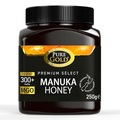 Pure Gold - Manuka Honey - 300+ MGO Certified Premium - 250g - New Zealand, Ethically Sourced, Raw &amp; Unpasteurised - Naturally Made by Bees &amp; Home Traceable - 1 Pack