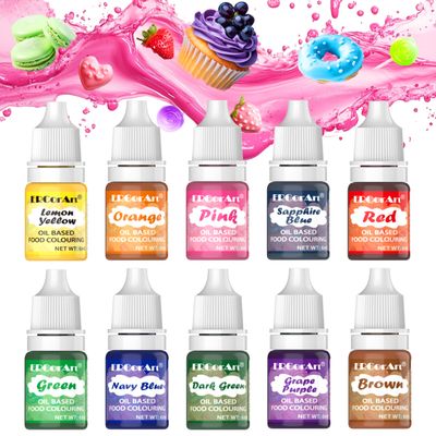 Oil Based Food Colouring Set - ERCorArt 10 Colours Highly Concentrated & Oil - Soluble Food Colouring for Chocolate, Fondant, Chocolate Cake, Icing, Ice Cream etc, 6 ml/Each