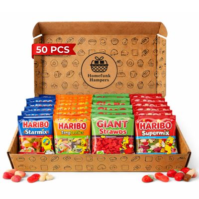 50 Pack Sweet Gummy Selection Box Birthday Present Gift 50 Mini Bag Gift Set - Includes Starmix, Supermix, Giant Strawbs & Tangfastics Fruity & Fizzy Gummy Multipack