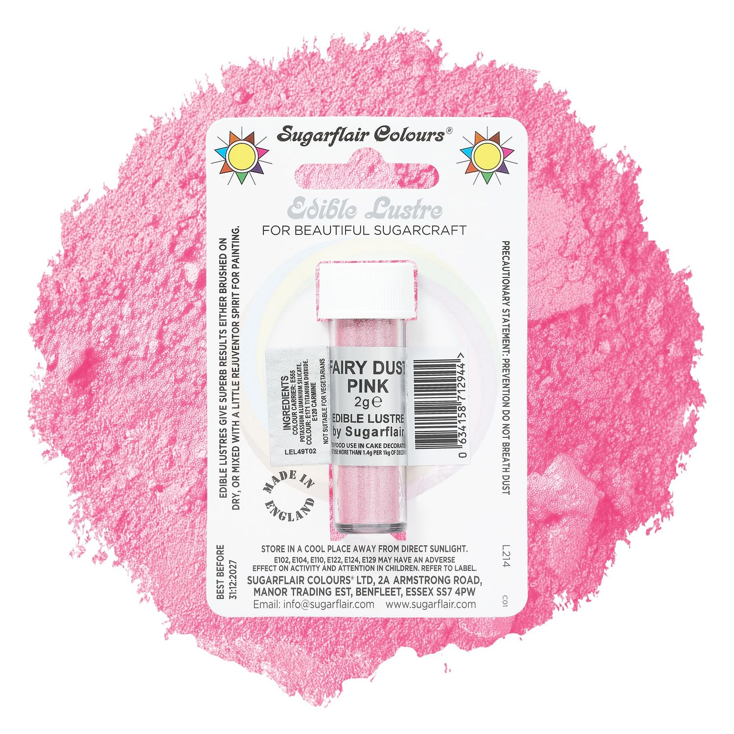 Sugarflair Fairy Dust Pink Edible Lustre Dust, Add a Lustrous Shine to Cakes or Decorations. Brush On or Add Rejuvenator to Create Eye-Catching Edible Paint, Gives Shine to Your Bakes - 2g