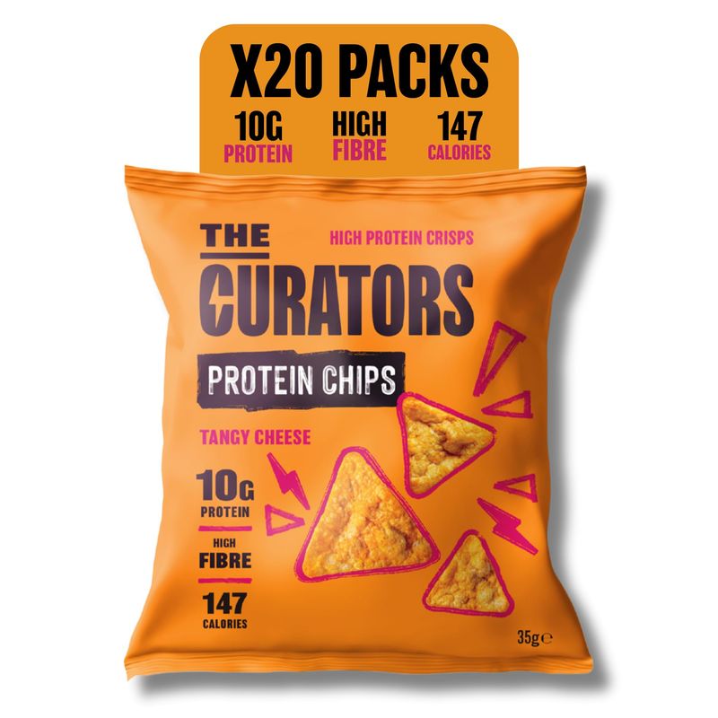 THE CURATORS Protein Chips, Tangy Cheese, 35g (20 Packs), 10g Protein, High Fibre, 147 Calories, Gluten Free, Veggie (20x35g), Lentil Crisps