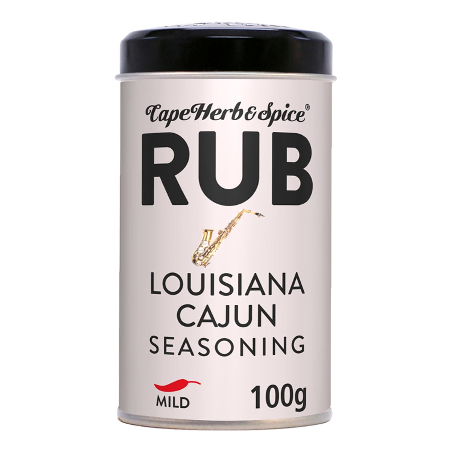 Cape Herb &amp; Spice Rub Louisiana Cajun Seasoning Condiment, Chilli Rating Mild, 100 g Tin (Pack of 1)