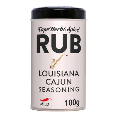 Cape Herb &amp; Spice Rub Louisiana Cajun Seasoning Condiment, Chilli Rating Mild, 100 g Tin (Pack of 1)