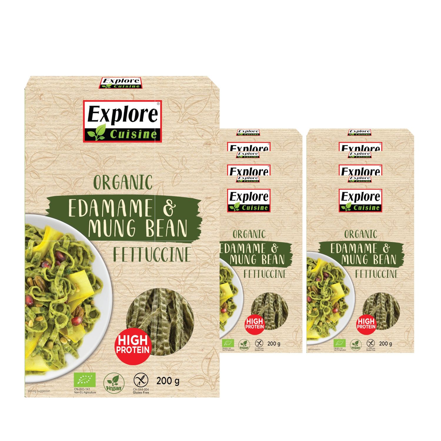 Explore Cuisine Edamame and Mung Bean Fettuccine, Delicious Low Carb, Plant-based Vegan Pasta, High in Protein, High in Fibre, Gluten Free, Easy to Cook 6 Pack - 6 x 200g