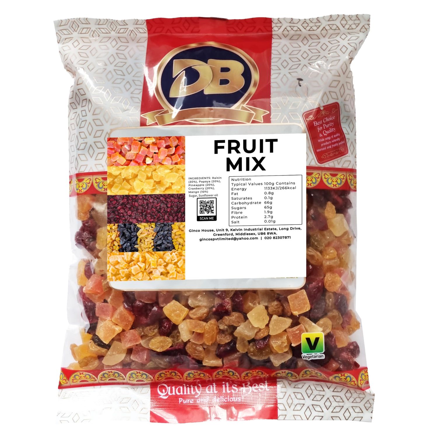 Ginco Premium Mixed Dried Fruits 1kg, Mixed Dried Fruits Including Papaya, Pineapple, Raisins, Cranberry, Mango Suitable for Vegetarian Diets