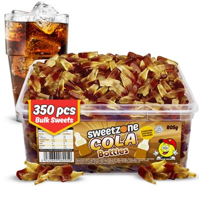 Sweetzone Small Cola Bottles Halal Sweets Tub, 805g 350pcs, Retro Chewy Gummy Sweets, Bulk Candy Sweet Bags Sweet Box Treats, Cola Flavour Bottles Tub for Parties, Events and Celebrations