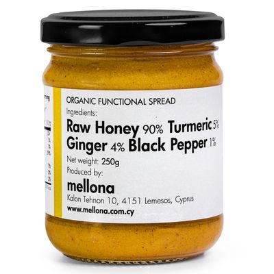 Mellona 100% Organic Functional Raw Honey "The Anti-Inflammatory", with Turmeric, Ginger &amp; Black Pepper, 250g