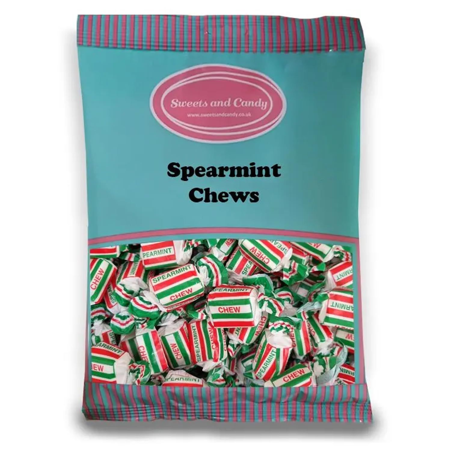 Sweets and Candy® Spearmint Chews 1Kg - Traditional Spearmint Flavour Chewy Sweets - Refreshing Minty Flavour and Firm Chew - Individually Wrapped - Bulk 1 Kilo Bag - Retro Pick and Mix