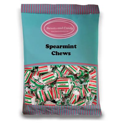 Sweets and Candy® Spearmint Chews 1Kg - Traditional Spearmint Flavour Chewy Sweets - Refreshing Minty Flavour and Firm Chew - Individually Wrapped - Bulk 1 Kilo Bag - Retro Pick and Mix