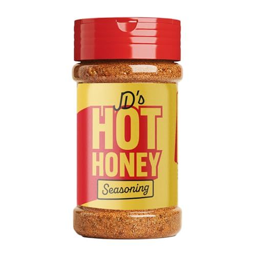JD's Hot Honey Seasoning Sweet &amp; Spicy Rub &amp; Spice for Chicken, Wings, Fries, Steak, Pizza, Roasts &amp; More UK Made Premium Hot Honey 220g