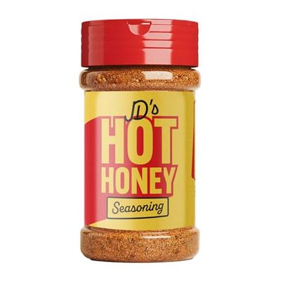 JD's Hot Honey Seasoning Sweet &amp; Spicy Rub &amp; Spice for Chicken, Wings, Fries, Steak, Pizza, Roasts &amp; More UK Made Premium Hot Honey 220g