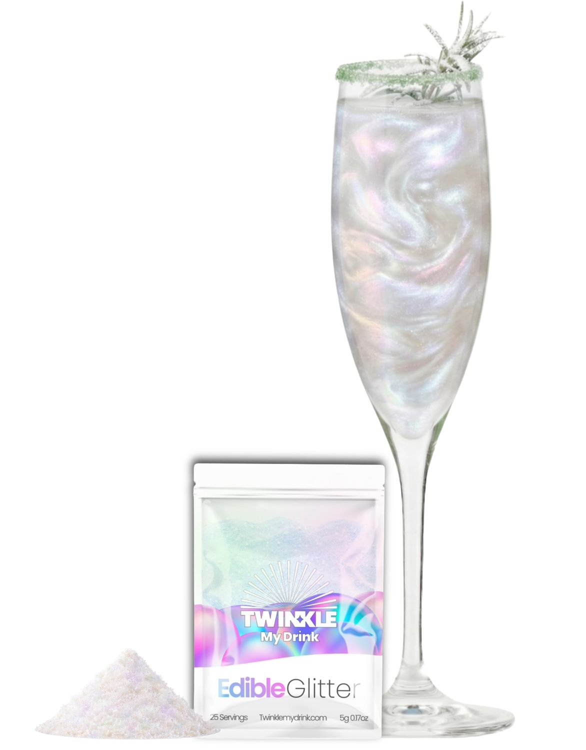 Twinkle my Drink® 5g Edible Glitter for Drinks &amp; Cake Decoration (Opal Ghost) 25 Servings Iridescent Edible Glitter for Cocktails Perfect for Party Decorations