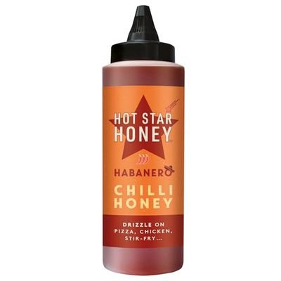 Hot Star Honey Habanero Hot Chilli Honey - Premium Sweet Habanero Chilli Honey - 100% Natural, No Additives - Perfect Drizzle for Pizza, Chicken, BBQ, Wings & Stir-Fry - Made in UK - 325g