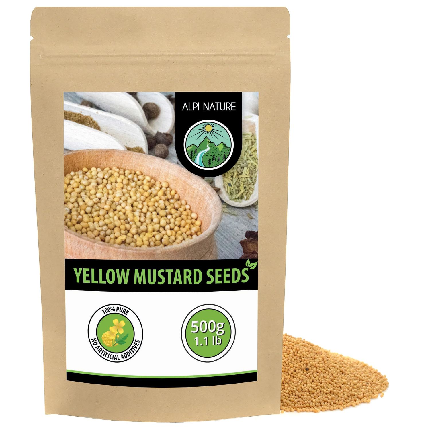 Alpi Nature Mustard Seeds Yellow White 500g 1.1 lb, White Yellow Mustard Seeds 1-2mm