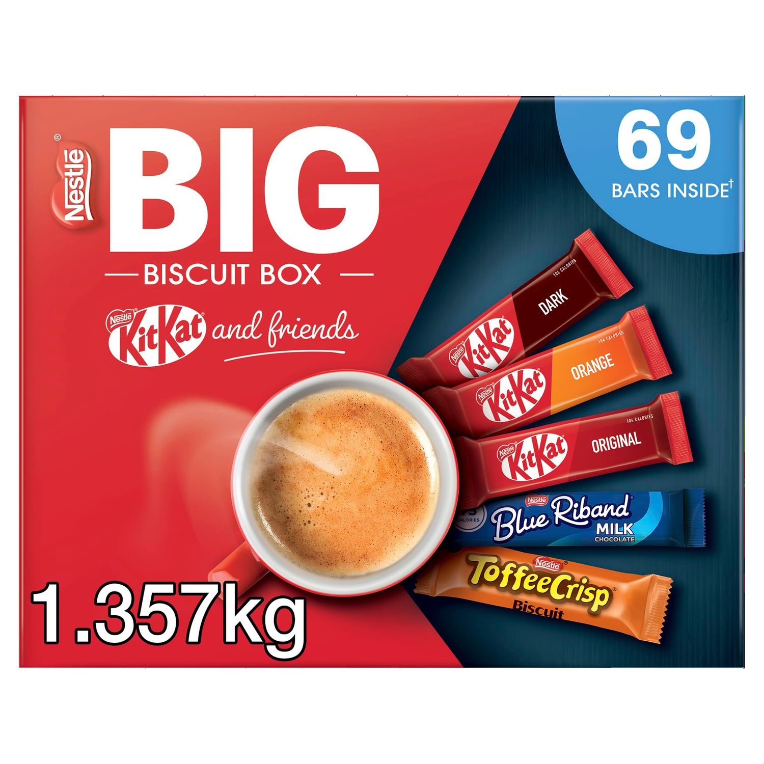 Nestlé Kitkat and Friends Big Biscuit Box 69 x Chocolate Biscuit Bars - KitKat, Blue Riband, Toffee Crisp Bulk Chocolate Box 1.357kg