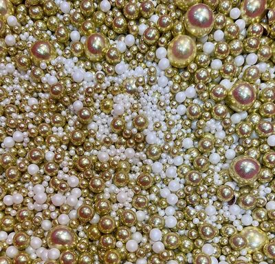 Metallic/Shimmer Balls Edible Cupcake Cake Topper Sprinkles (35g Pouch) (White &amp; Gold) (35g)