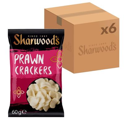 Sharwood's Prawn Crackers - Crispy Chinese Snack, Made With Real Prawns, 60 g Packet (Pack of 6)