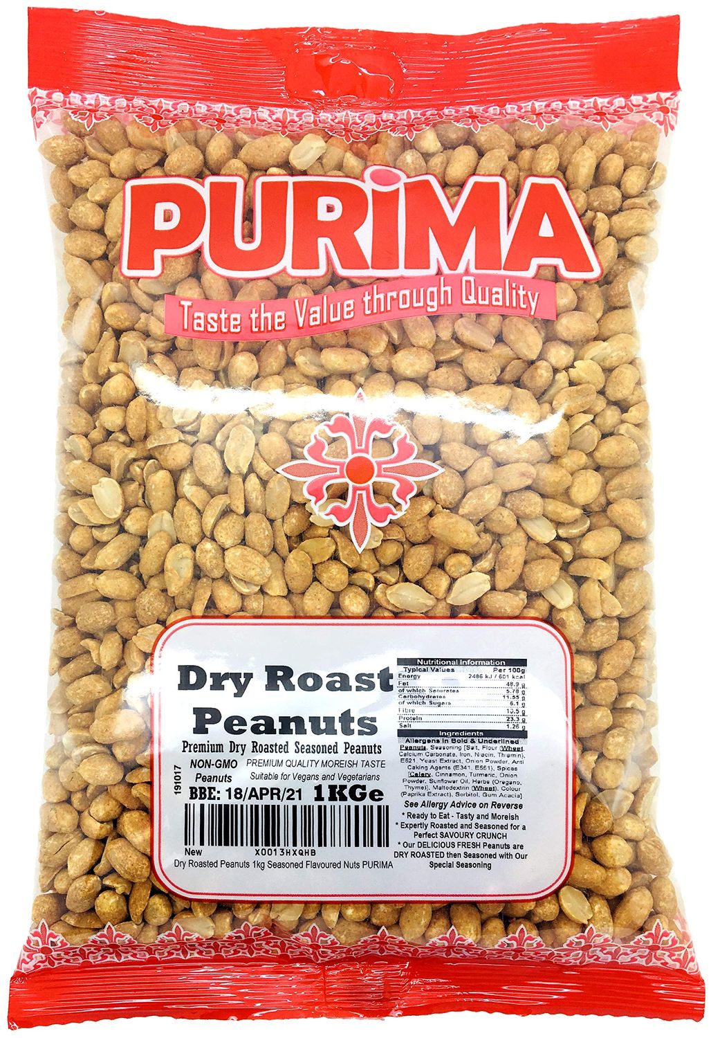 Dry Roasted Peanuts 1kg - Pub Nuts Roast Salted Seasoned Flavoured Peanut Snack - Bulk No Card Large Share Size (Packaging May Vary) PURIMA