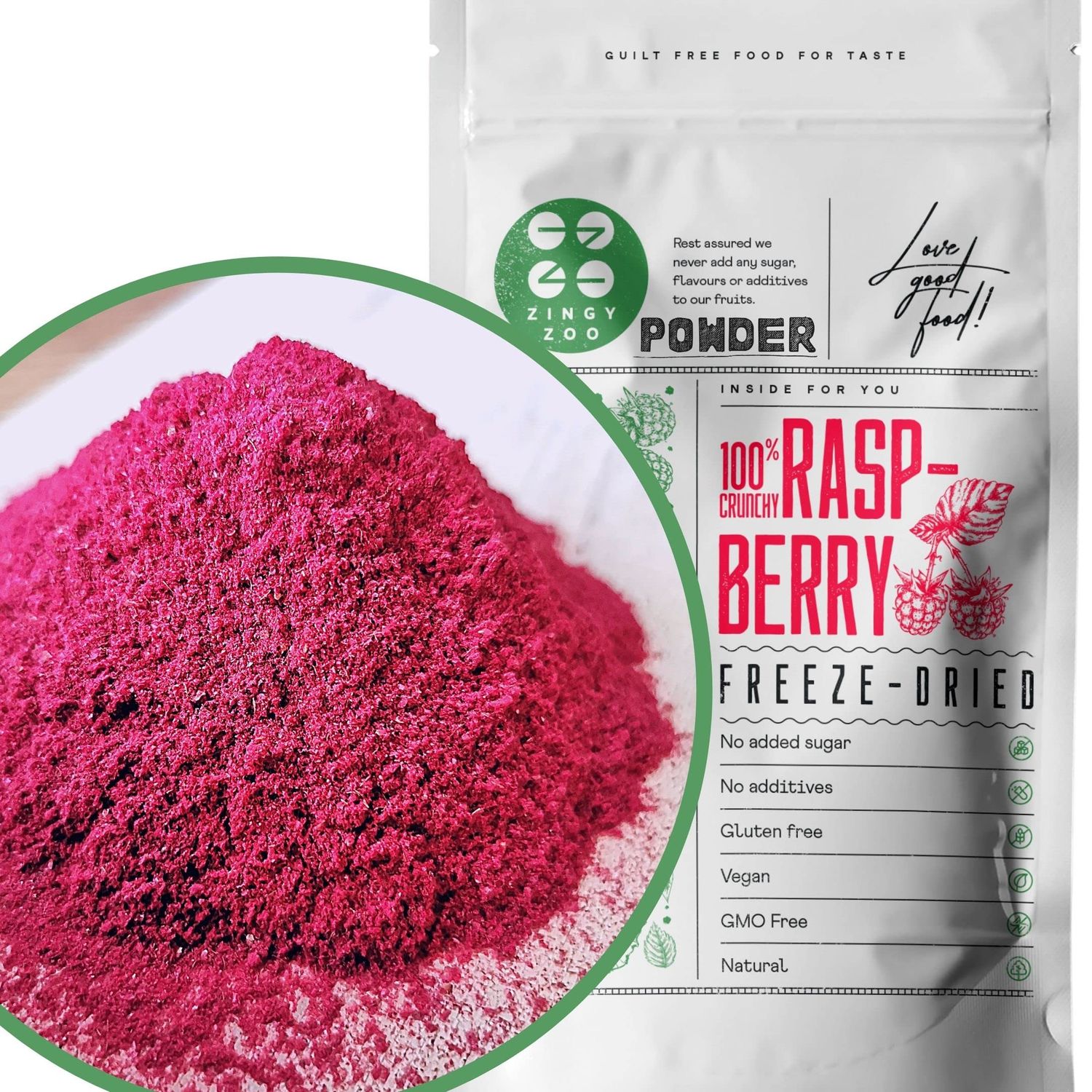 Freeze Dried Raspberry Powder 100% Pure Fruit Powder Natural Freeze-Dried Raspberries Milled to Powder Fresh to Use for Baking Cooking Smoothie Fruit Flavour Raspberrys ZingyZoo
