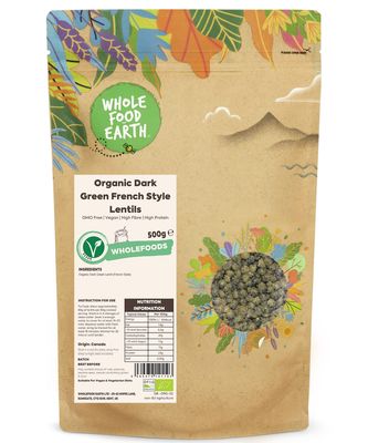 Wholefood Earth Organic Dark Green French Style Lentils 500g GMO Free Vegan High Fibre High Protein Certified Organic