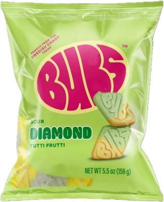 BUBS Sour Tutti Frutti Diamonds Gluten free vegen Swedish Sweets Candy 156g